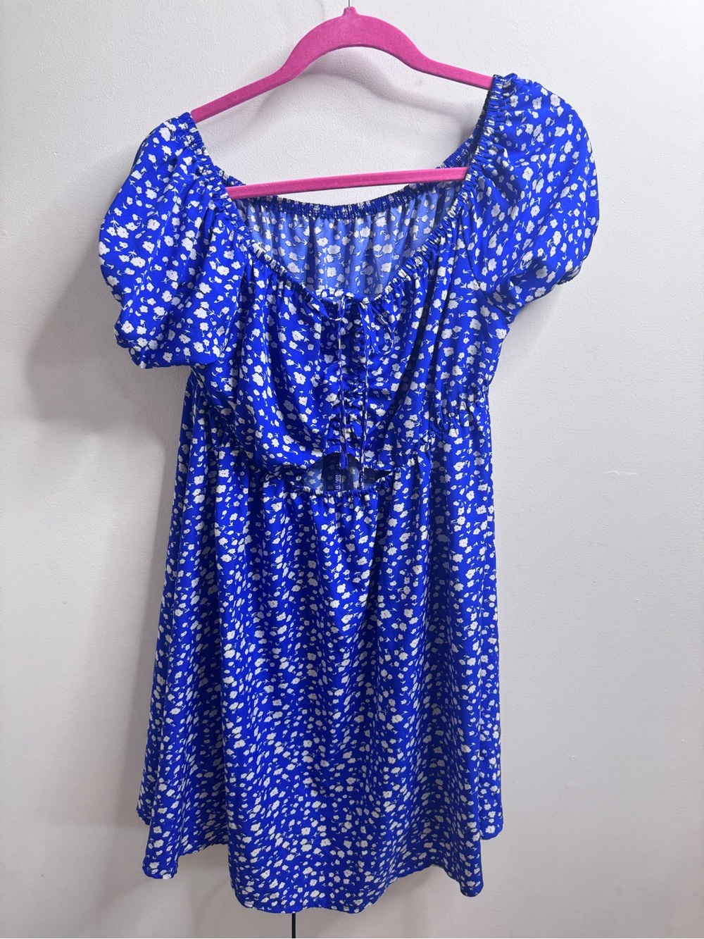 Blue Floral Puff Sleeve Mini Dress